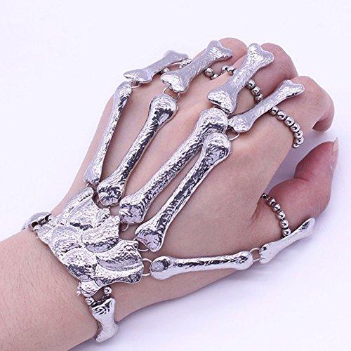 FEFE Skull Fingers Metal Skeleton Slave Bracelet Ring Gothic Halloween