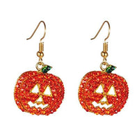 Halloween Pumpkin Earrings Red - Hypoallergenic Crystal Dangle Earring for Women Girls Kids Holiday Night Costume Jewelry Smiling Face Pumpkin Drop Earrings, Fun and Festive, with Free Jewelry Box