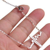 Women EKG Necklace Heartbeat Rhythm with Love Heart Shaped (Silver)