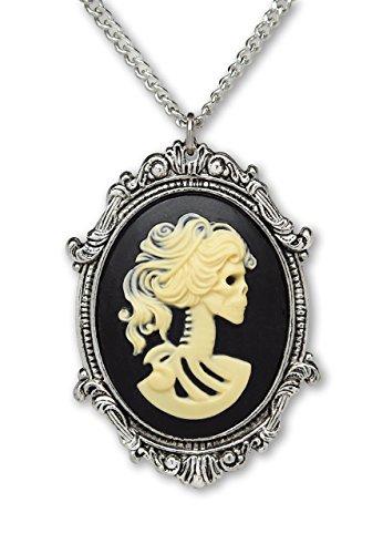 Gothic Lolita Skull Cameo in Pewter Frame Pendant Necklace