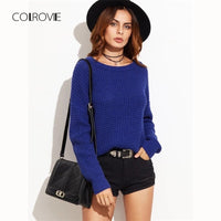 Knitted Waffle Sweater - Blue