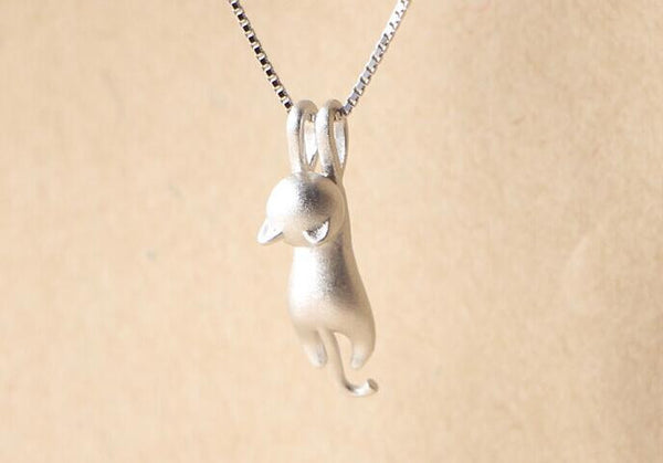 Silver Colored Hanging Cat Necklace