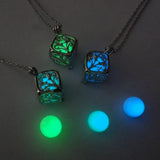 Hollow Tree of Life Cube Glow in the Dark Pendant Necklace
