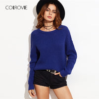 Knitted Waffle Sweater - Blue